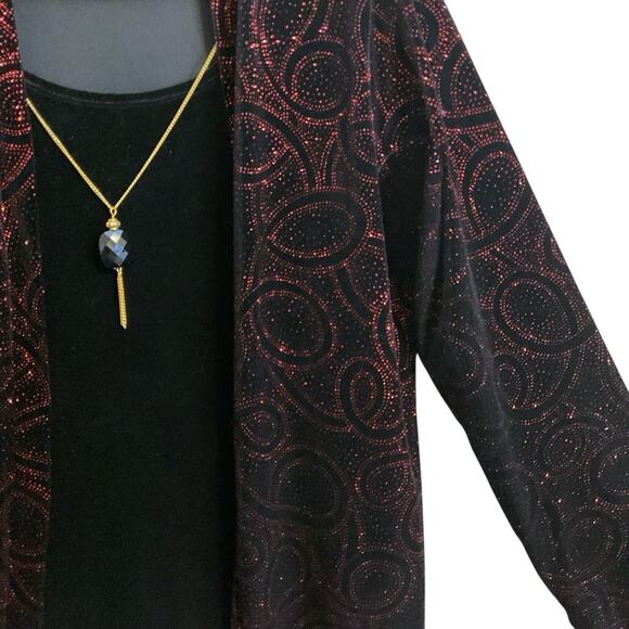 Elementz 3-in-1 Velvet Red Sparkling Paisley Black Top Attached Necklace Size L - Picture 4 of 10